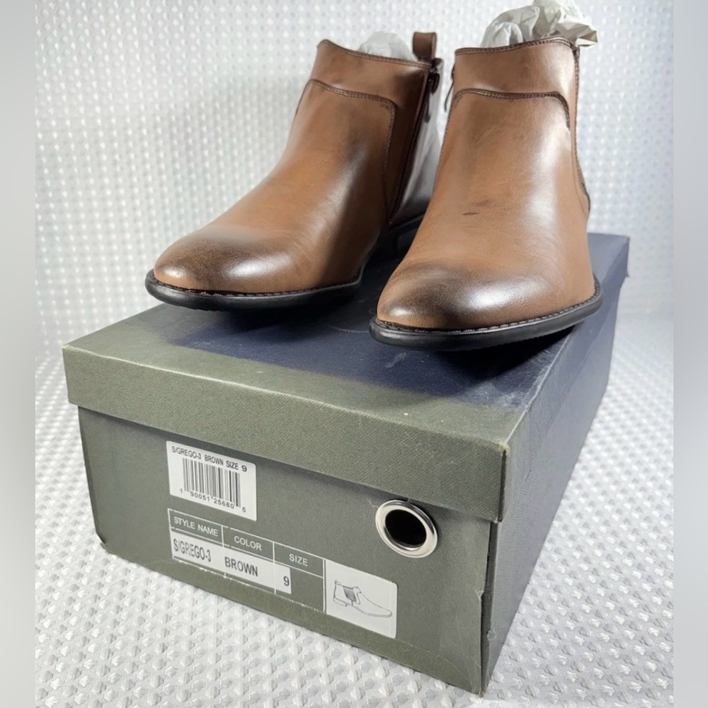 Men’s Adolfo Couture Ankle Dress Boots Shoes S/GREGO-3 Brown Size 9